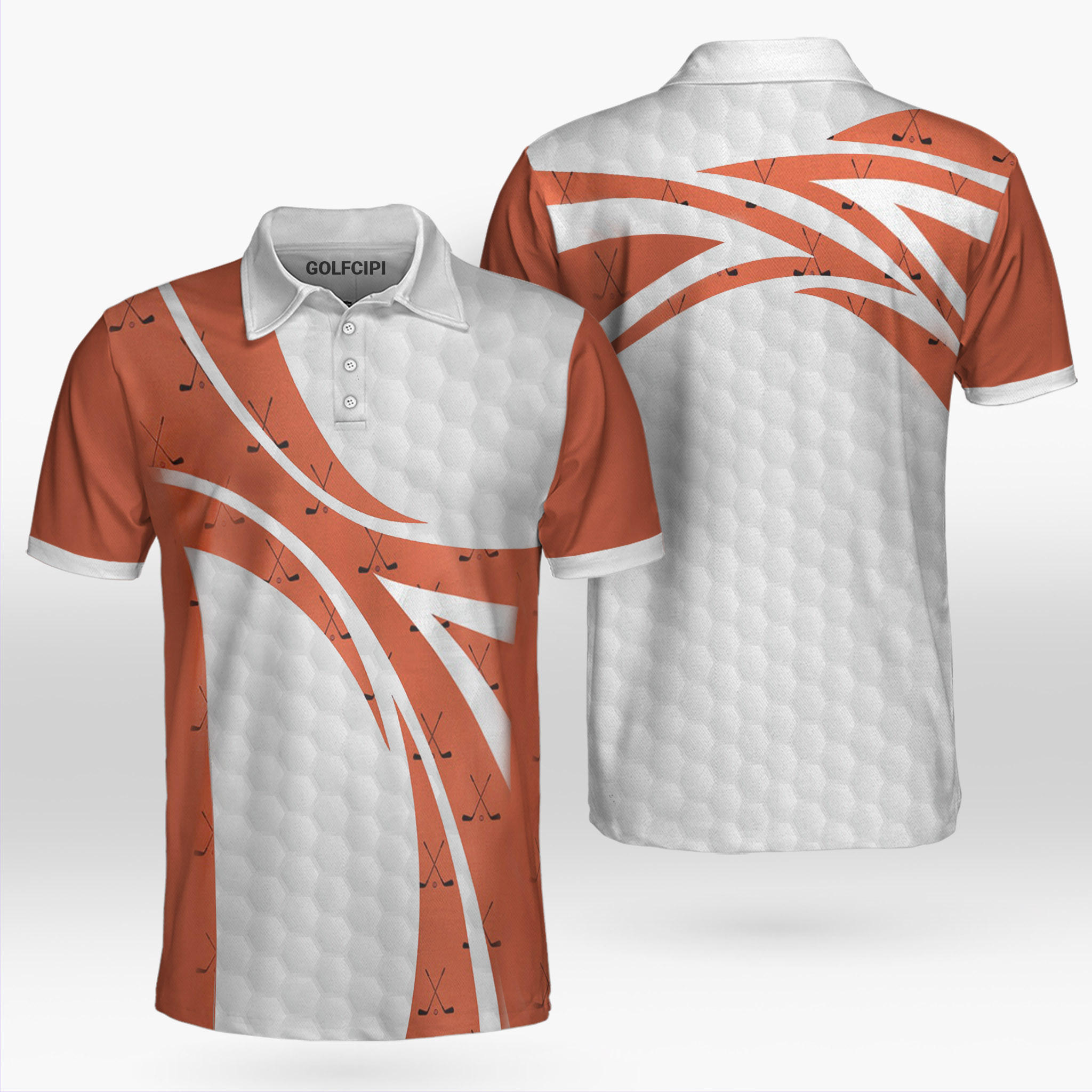 Golfer Seamless Pattern Orange White Polo Shirt Best Golf Shirts For Men