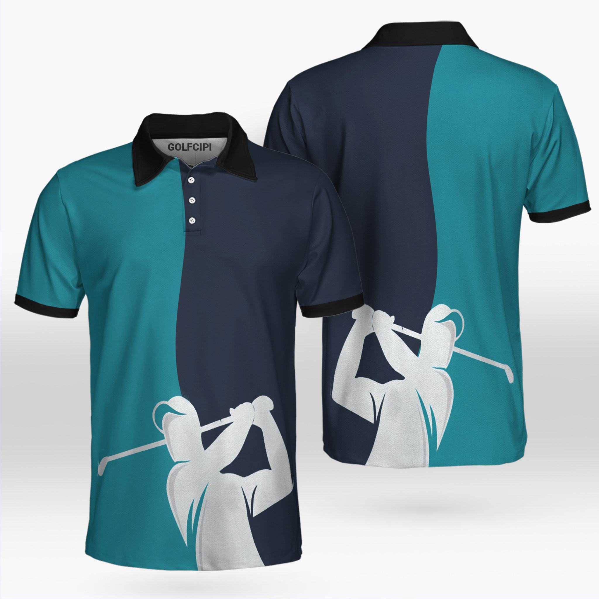 Golfers Silhouette Royal Blue Golf Shirt Golf Shirts Short Sleeve Polo For Men