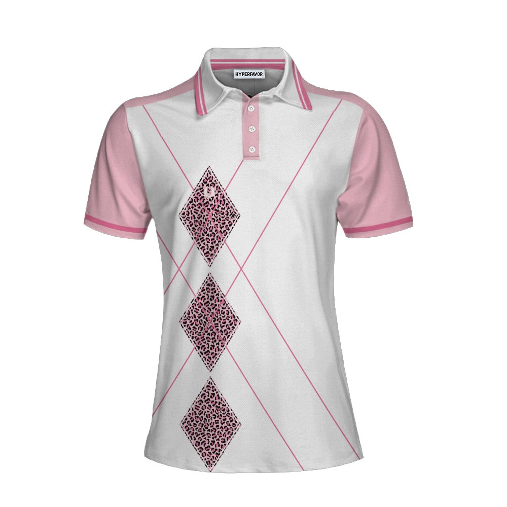 Golfing Forever Housework Whenever Leopard Argyle Style Golf Short Sleeve Women Polo Shirt Unique Female Golf Gift