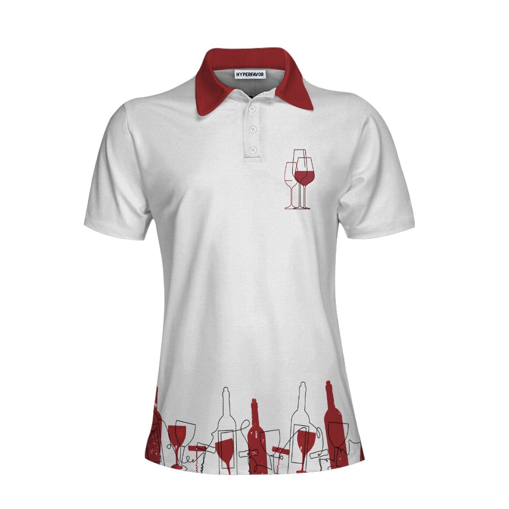 Golfing From Nine To Wine Golf Girl V2 Short Sleeve Women Polo Shirt White And Red Golf Polo Shirt Golf Shirt For Wine Lovers