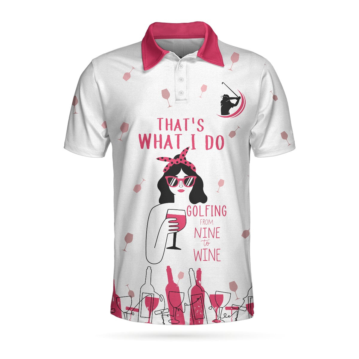 Golfing From Nine To Wine Short Sleeve Polo Shirt Pink Polo Shirt For Men And Women