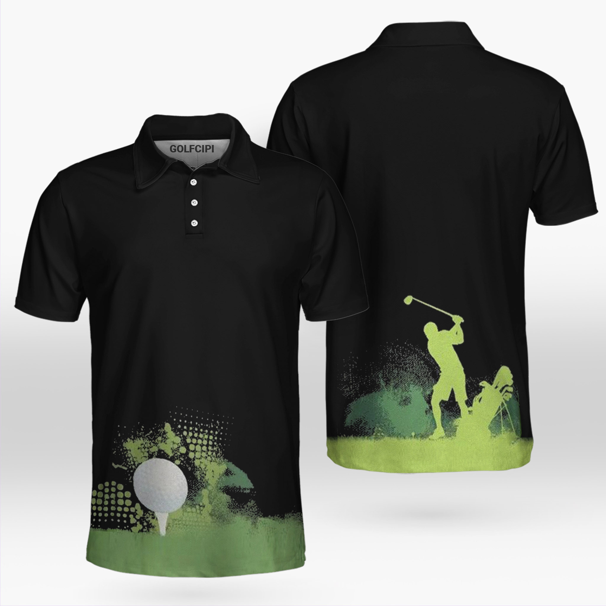 Golfing Grunge Graphic Golf Black Polo Shirt Best Golf Shirts For Men