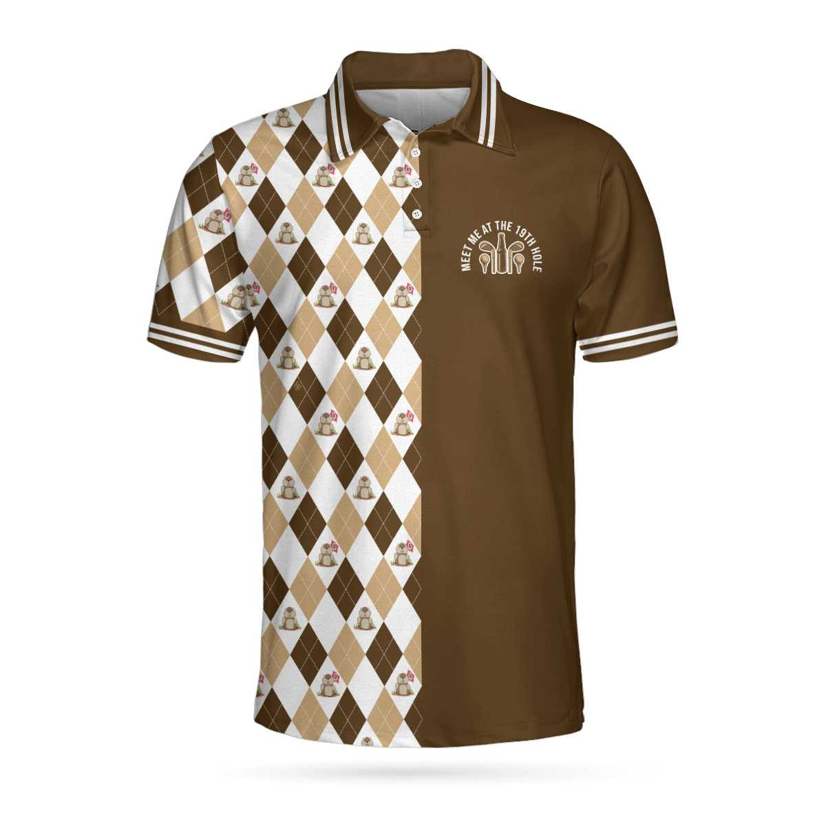 Gopher Meet Me At The 19th Hole Short Sleeve Polo Shirt Argyle Pattern Polo Shirt Best Golf Shirt For Men