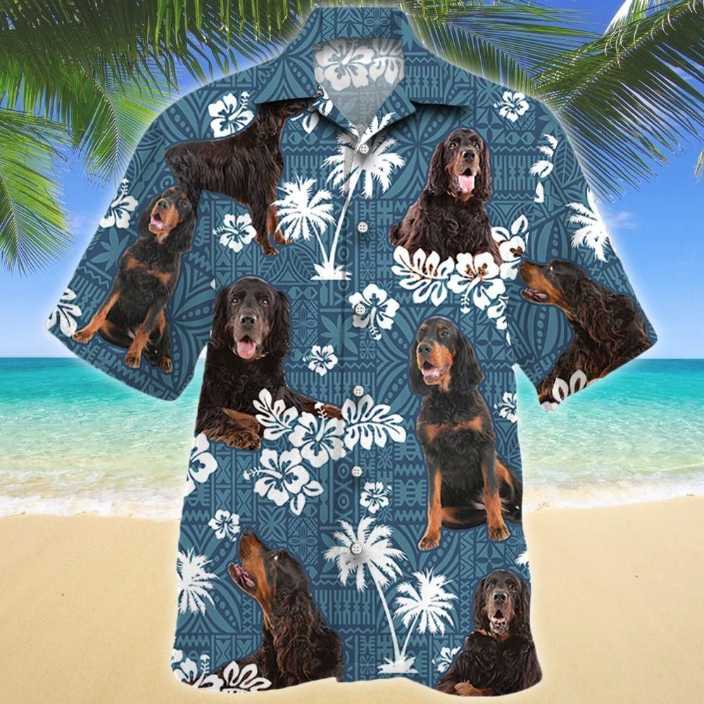 Gordon Setter Dog Blue Tribal Aloha Hawaiian Shirt Colorful Short Sleeve Summer Beach Casual Shirt For Men And Women