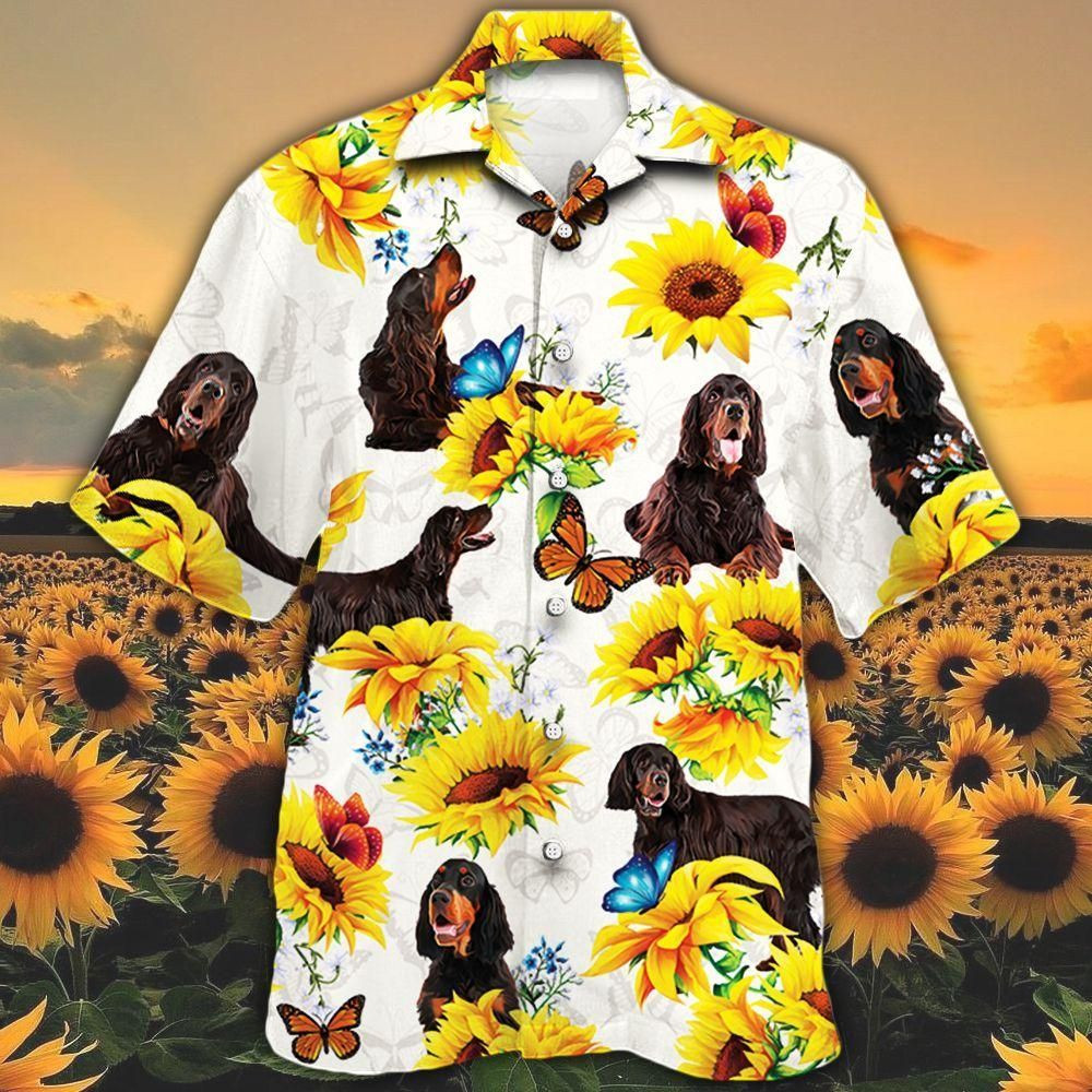 Gordon Setter Dog Lovers Sun Flower Aloha Hawaiian Shirt Colorful Short Sleeve Summer Beach Casual Shirt For Men And Women