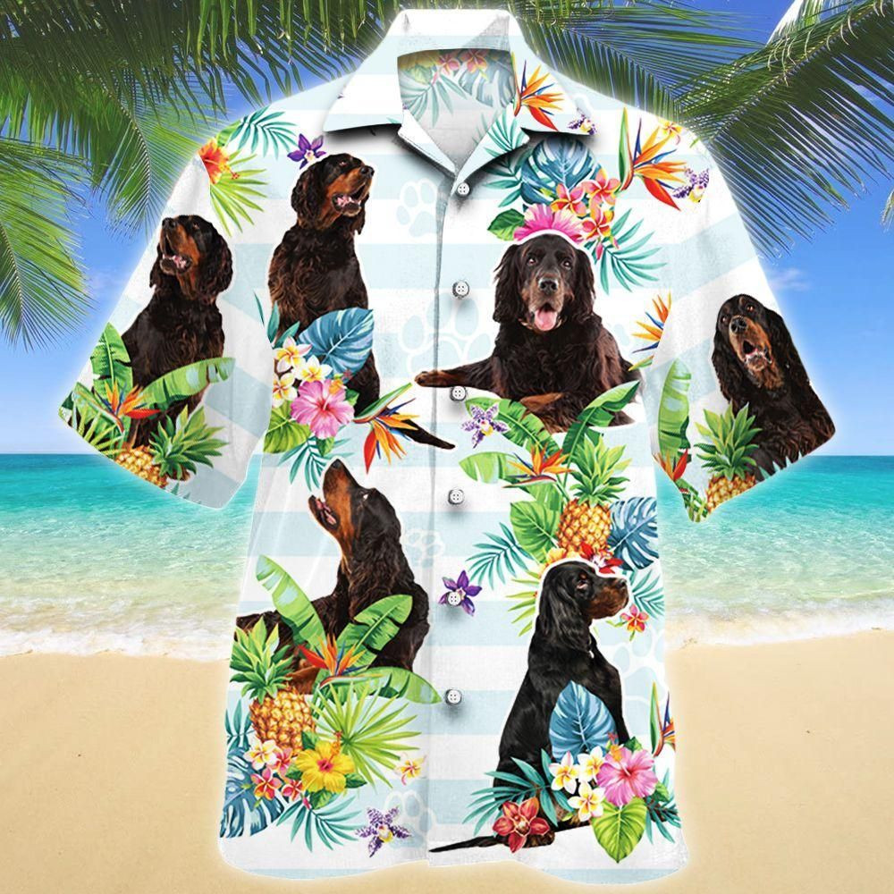 Gordon Setter Dog Tropical Flower Aloha Hawaiian Shirt Colorful Short Sleeve Summer Beach Casual Shirt For Men And Women