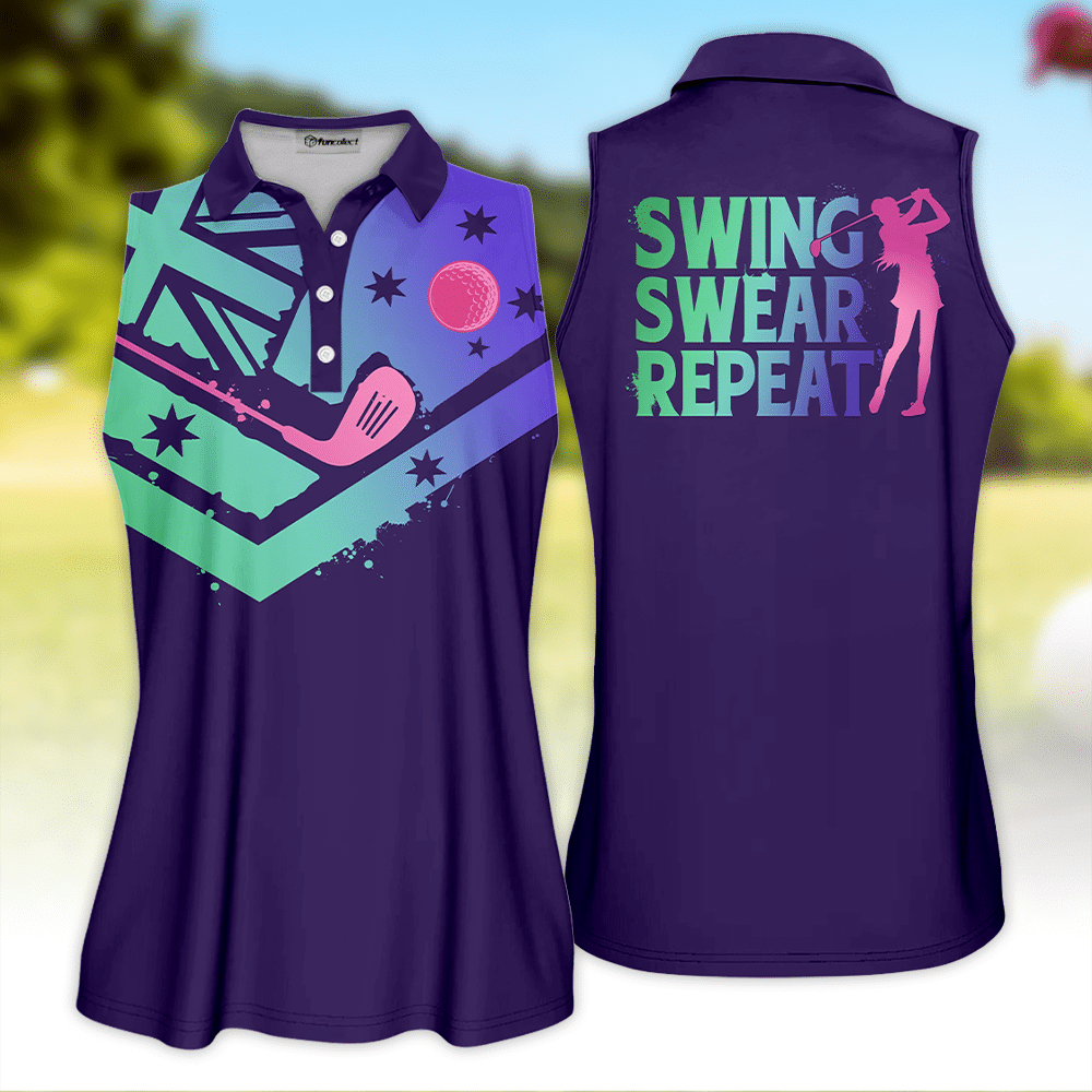 Gradient Swing Swear Repeat Flag Australian Swing Swear Repeat Golfer Gift Color Sleeveless Polo Shirt Short Sleeve Long Sleeve Polo Shirt