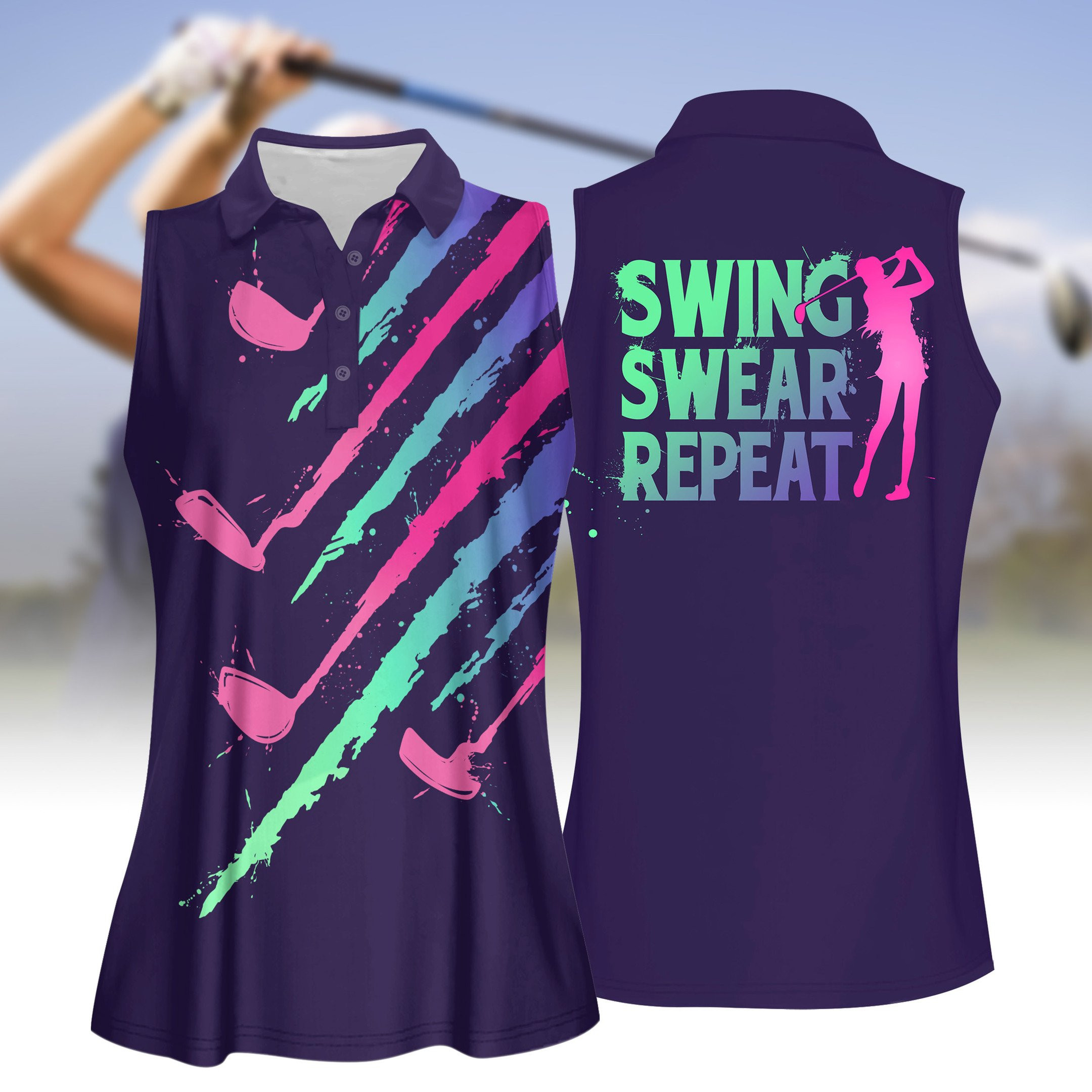 Gradient Swing Swear Repeat Golf Clubs Women Polo Shirt