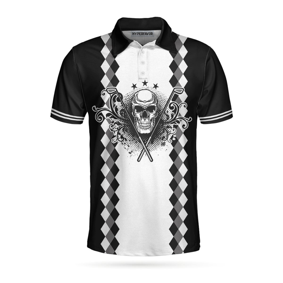 Grandpa Is My Name Golf Is My Game Golf Polo Shirt Black And White Argyle Pattern Golf Shirt For Men