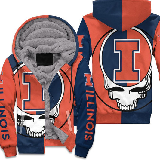 Grateful Dead Skull Illinois Fighting Illini 3D Fleece Hoodie