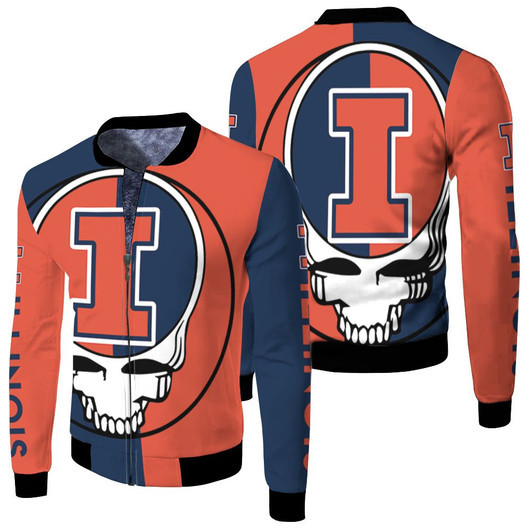 Grateful Dead Skull Illinois Fighting Illini Fleece Bomber Jacket