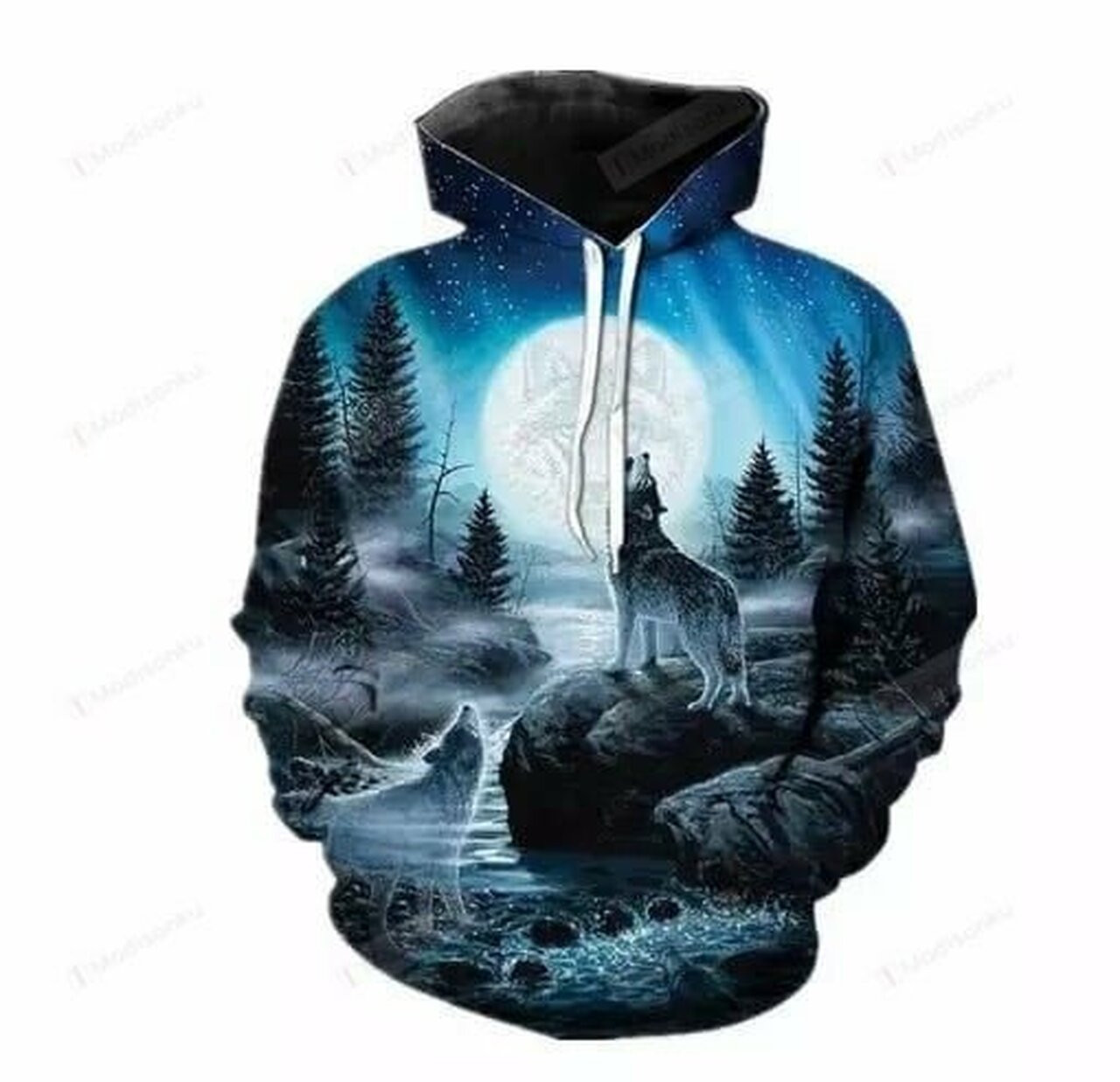 Gray Wolf In The Moon Light For Unisex 3d All Over Print Hoodie