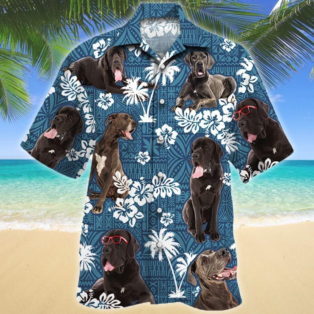 Great Dane Dog Lovers Blue Tribal Aloha Hawaiian Shirt Colorful Short Sleeve Summer Beach Casual Shirt For Men And Women