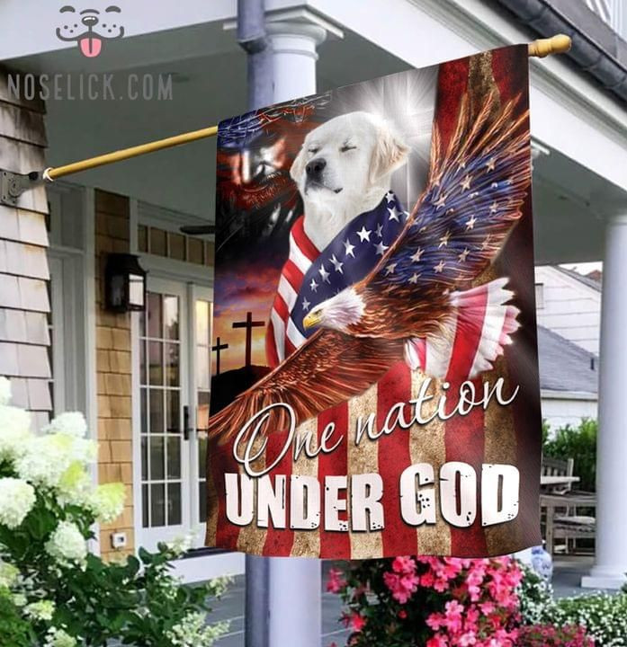 Great Pyrenees One Nation Under God Christian Cross Dog Lover Eagle American Flag Garden Flag House Flag