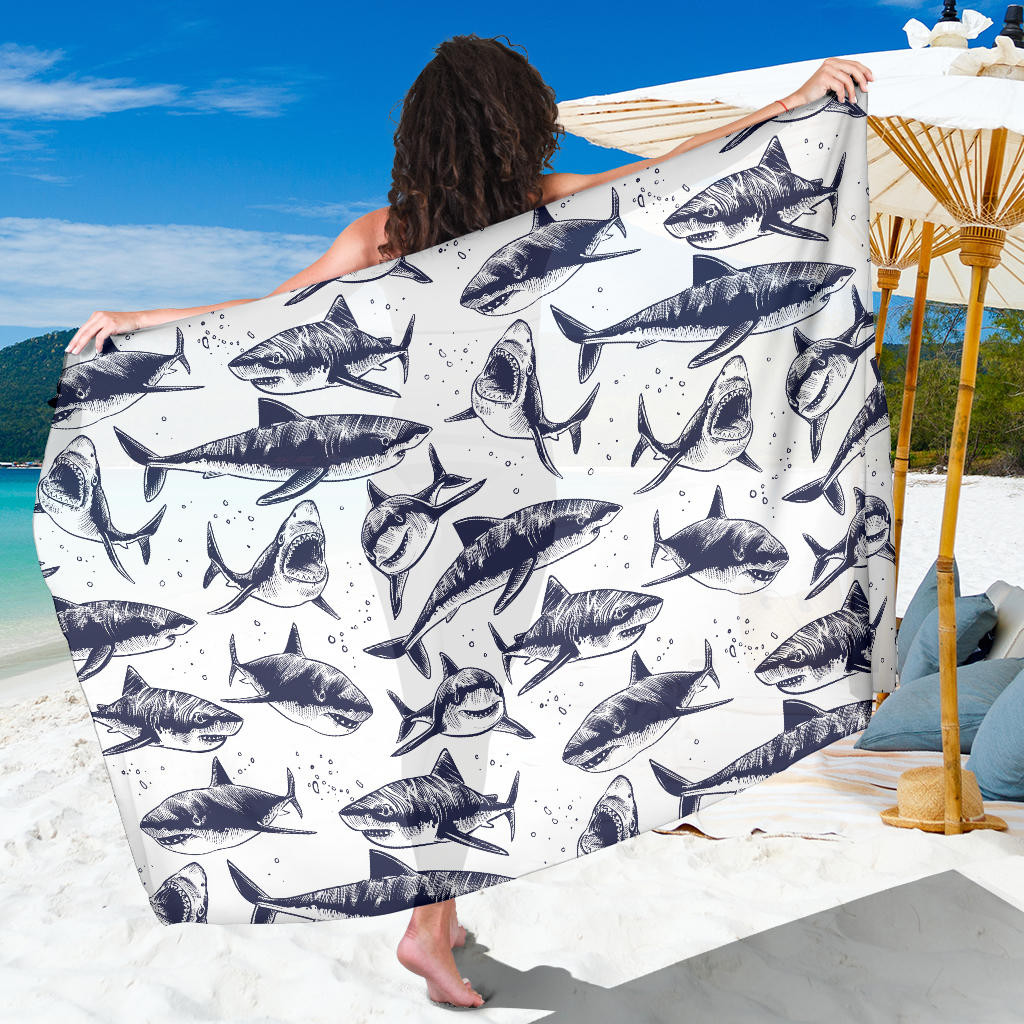 Great White Shark Pattern Print Sarong Cover Up Great White Shark Pareo Wrap Skirt Dress