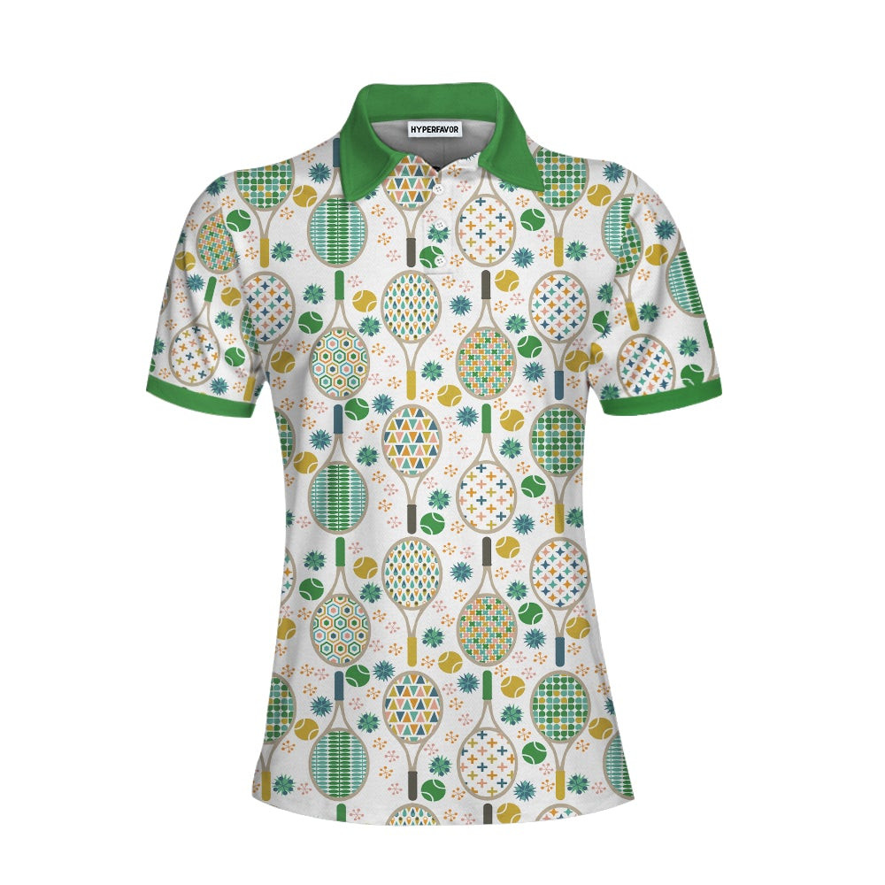 Green And Golden Tennis Pattern Short Sleeve Women Polo Shirt