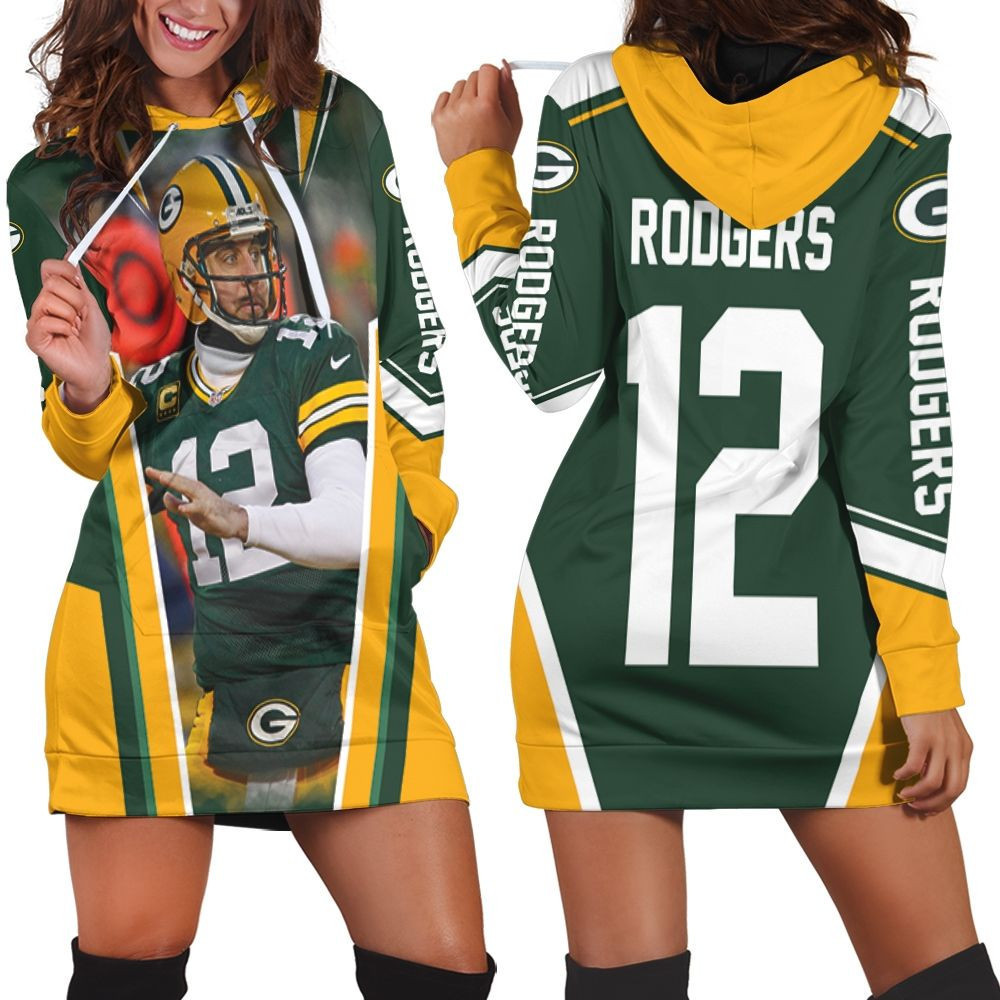 Green Bay Packer Aaron Rodgers Legend 12 Green Yellow Hoodie Dress Sweater Dress Sweatshirt Dress