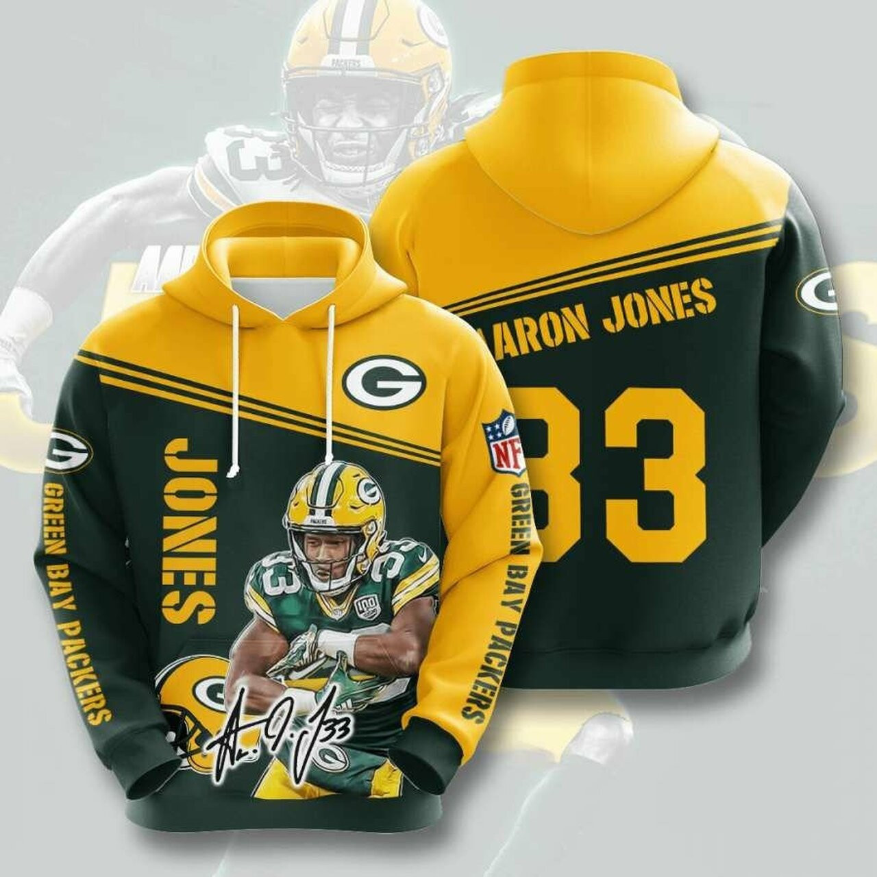 Green Bay Packers 33 3d All Over Print Hoodie, Zip-up Hoodie