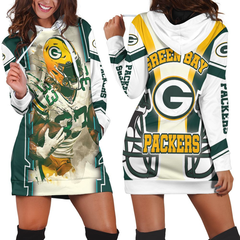 Green Bay Packers Aaron Jones 33 For Fans Hoodie Dress Sweater Dress Sweatshirt Dress