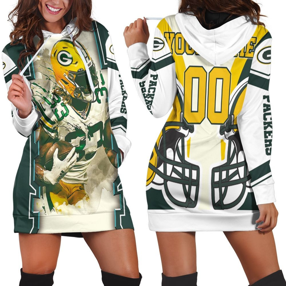 Green Bay Packers Aaron Jones 33 For Fans Personalized Hoodie Dress Sweater Dress Sweatshirt Dress