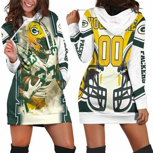 Green Bay Packers Aaron Jones 33 For Fans Personalized Hoodie Dress Sweater Dress Sweatshirt Dress