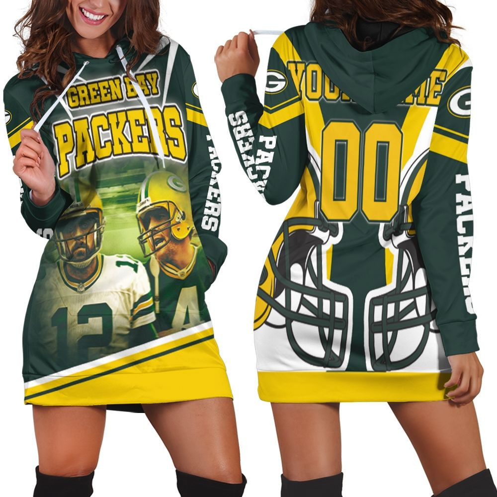 Green Bay Packers Aaron Rodgers 12 And Brett Favre 4 For Fans Personalized Hoodie Dress Sweater Dress Sweatshirt Dress