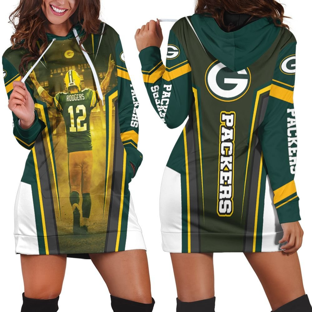Green Bay Packers Aaron Rodgers 12 For Fans Hoodie Dress Sweater Dress Sweatshirt Dress