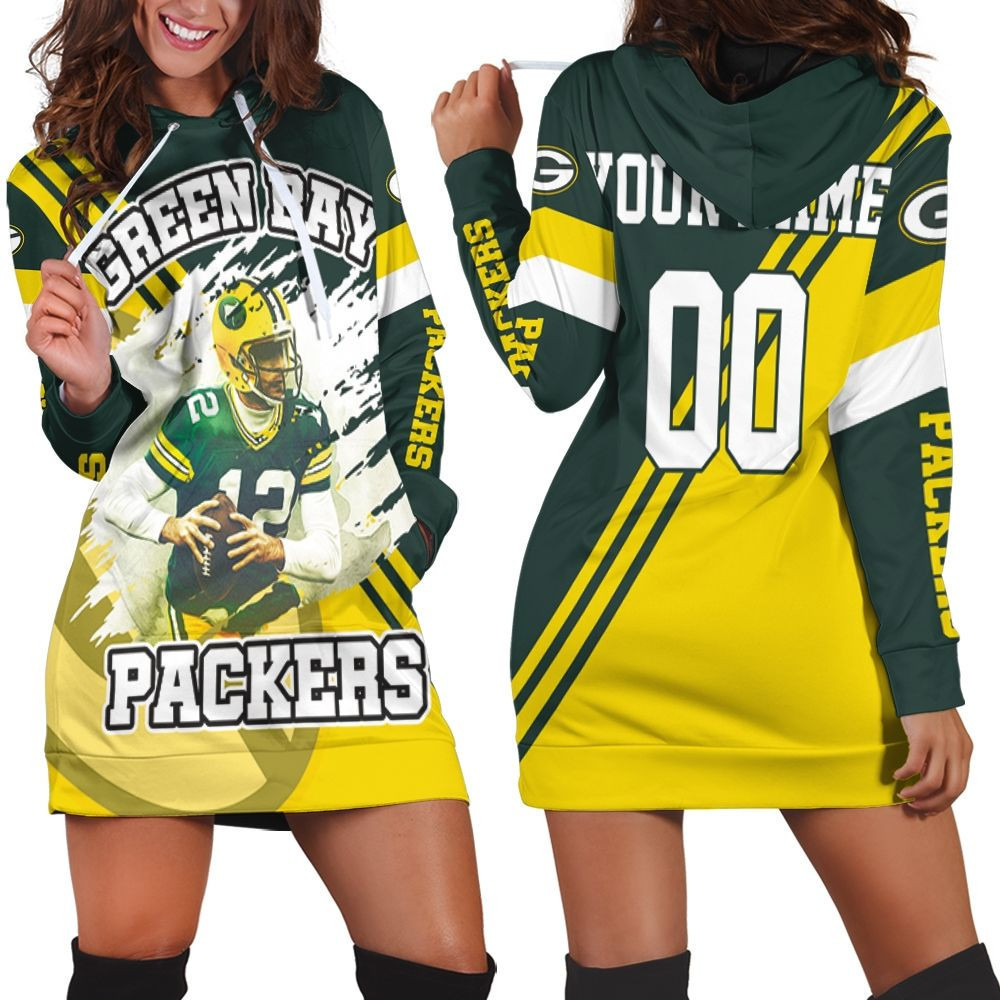 Green Bay Packers Aaron Rodgers 12 Illustrated For Fans Personalized Hoodie Dress Sweater Dress Sweatshirt Dress