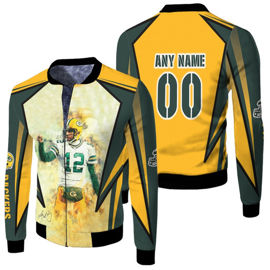 Green Bay Packers Aaron Rodgers 12 Performance On Stadium Signature Fleece Bomber Jacket