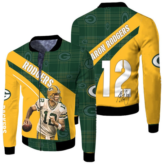 Green Bay Packers Aaron Rodgers 12 Quaterback Legendary Captain Fleece Bomber Jacket