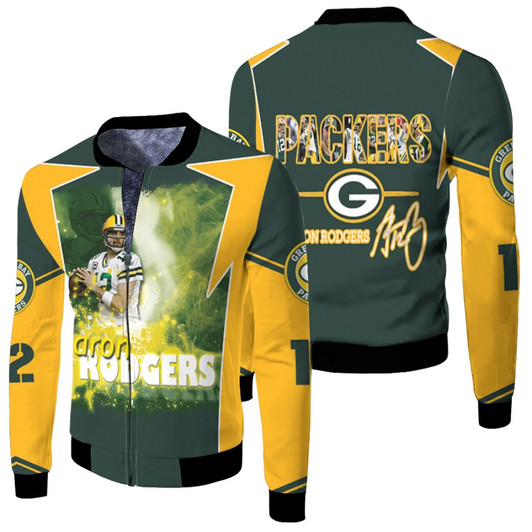 Green Bay Packers Aaron Rodgers 12 Super Bowl Champion Mvp Pro Player Fleece Bomber Jacket