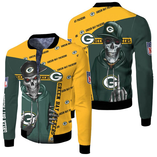 Green Bay Packers Hiphop Skeleton Fan Fleece Bomber Jacket