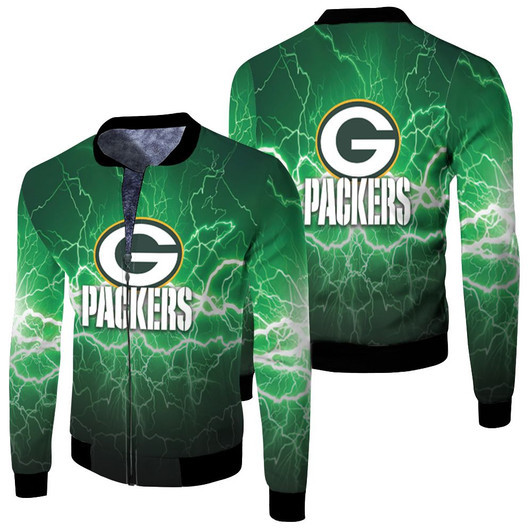 Green Bay Packers Lightning Green Fleece Bomber Jacket