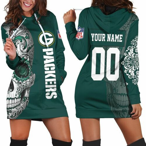 Green Bay Packers Nlf Fan Sugar Skull 3d Hoodie Dress Sweater Dress Sweatshirt Dress