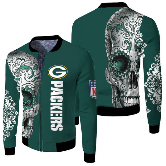 Green Bay Packers Nlf Fan Sugar Skull Fleece Bomber Jacket