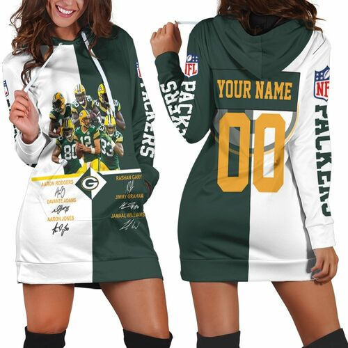 Green Bay Packers Signed Fan 3d Hoodie Dress Sweater Dress Sweatshirt Dress