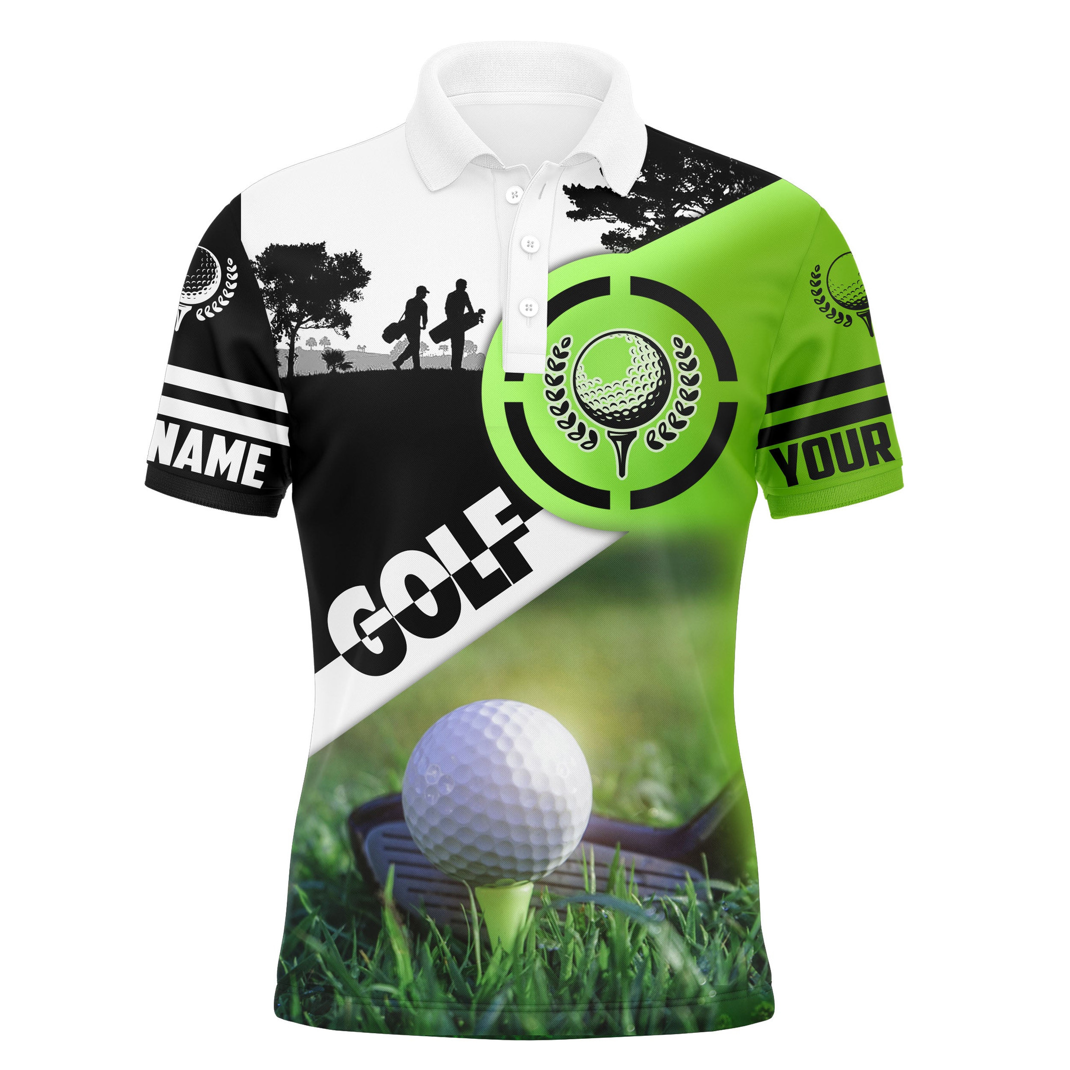 Green Black Long Sleeve Golf Polo Shirts Golf Balls Personalized Golfing Gifts For Men Women