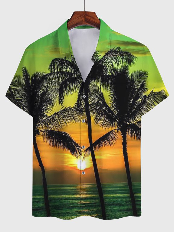 Green Coconut Short Sleeved Summer Vacation Shirts For Men Hawaiian Shirt for Men Women