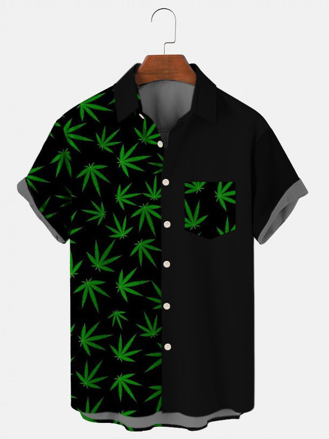 Green Cotton-Blend Printed Basic Series Shirts  Tops Hawaiian Shirt for Men Women