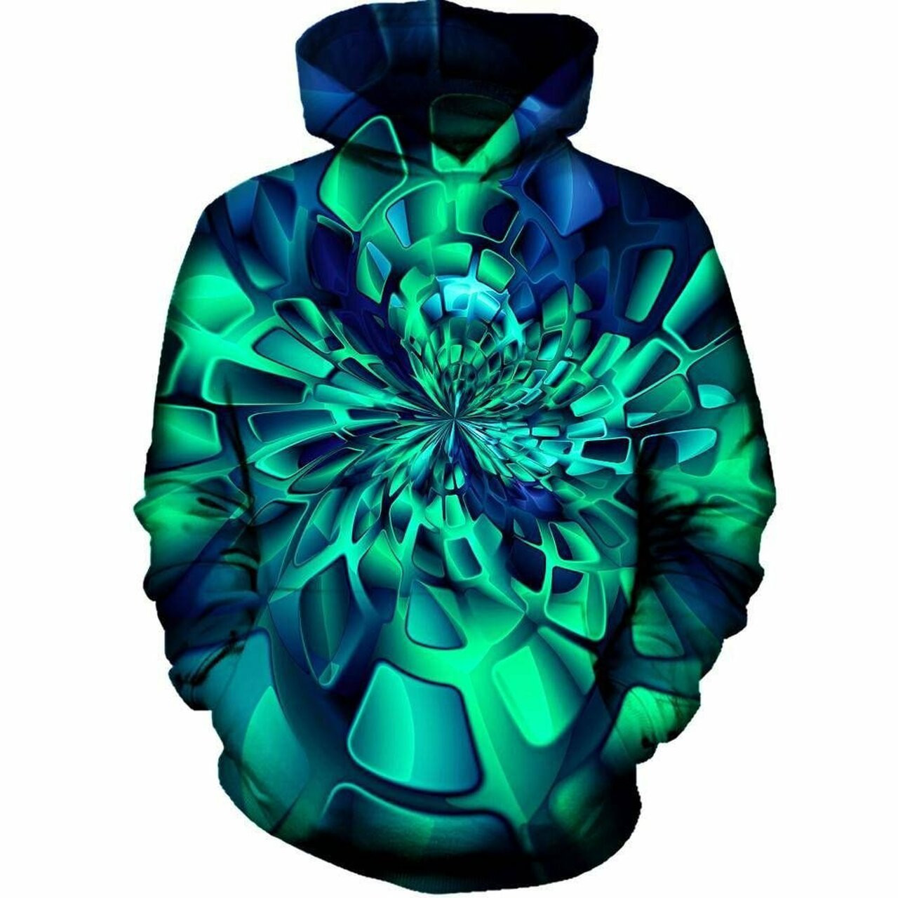 Green Fractal 3d All Over Printed Hoodie