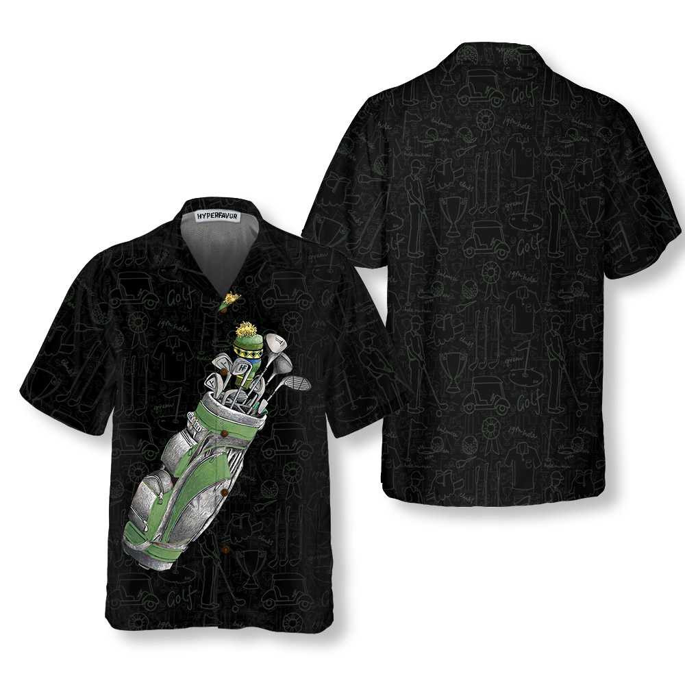 Green Golf Bag On Golfer Pattern Hawaiian Shirt Golfing Items Pattern Shirt Best Gift For Golfers