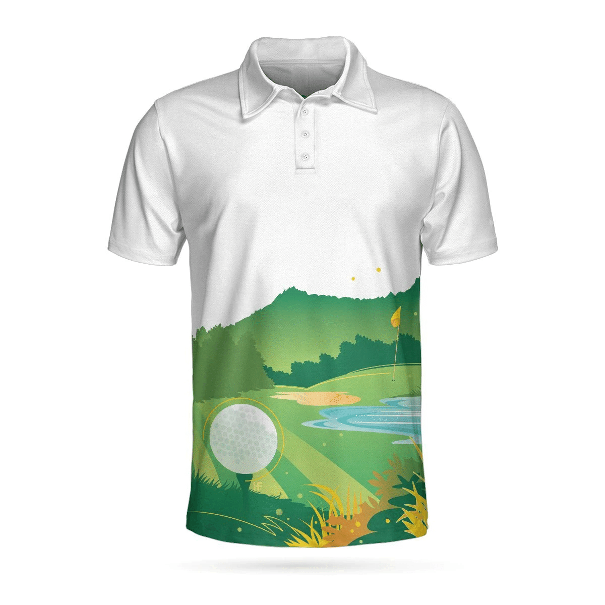 Green Golf Course Short Sleeve All Over Print Polo Shirt Unique Golf Shirts Short Sleeve Polo For Men Cool Gift For Golfers