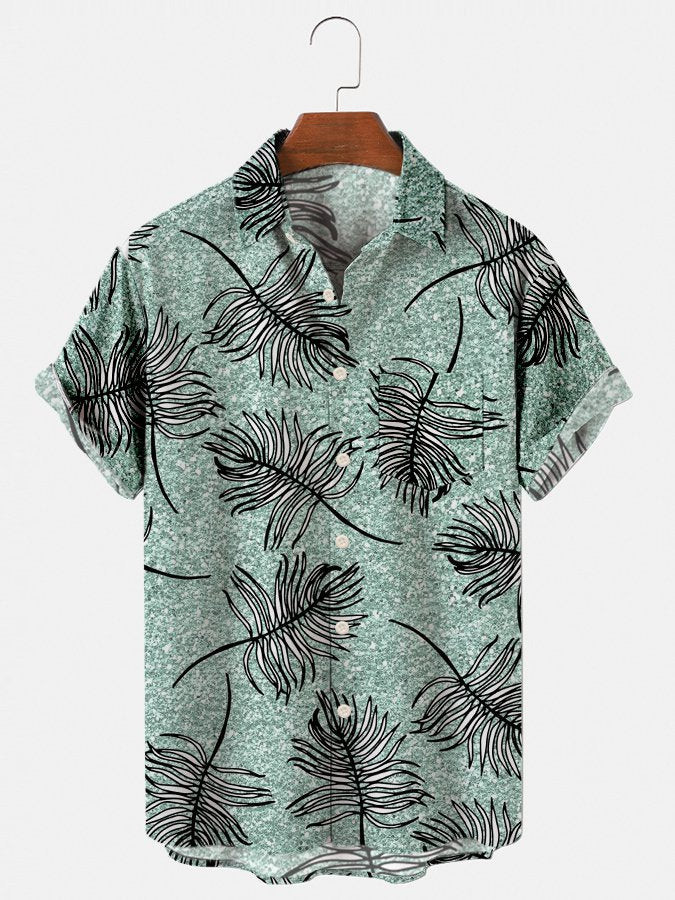 Green Palm Tree Mens Hawaiian Shirt Casual Short Sleeve Aloha Beach Shirts