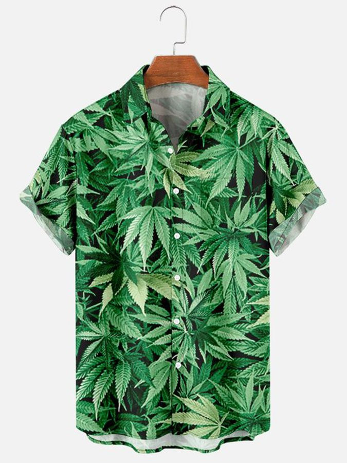 Green Printed Geometric Cotton-Blend Casual Shirts  Tops Hawaiian Shirt for Men Women