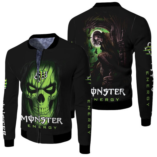 Green Skull Monster Energy Drink Fleece Bomber Jacket