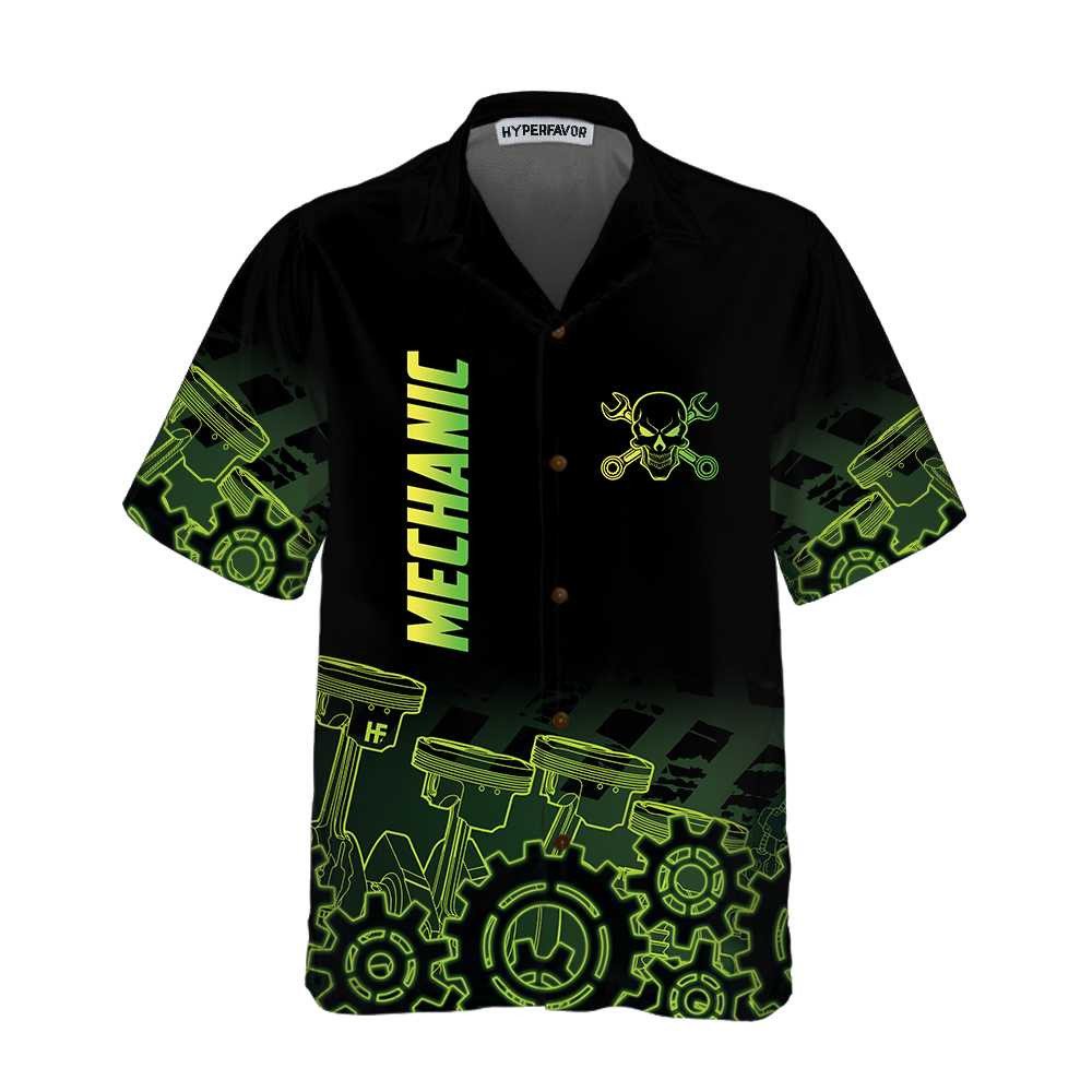Green Steampunk Mechanic Hawaiian Shirt Button Up Mechanic Shirt For Men Cool Mechanic Gift