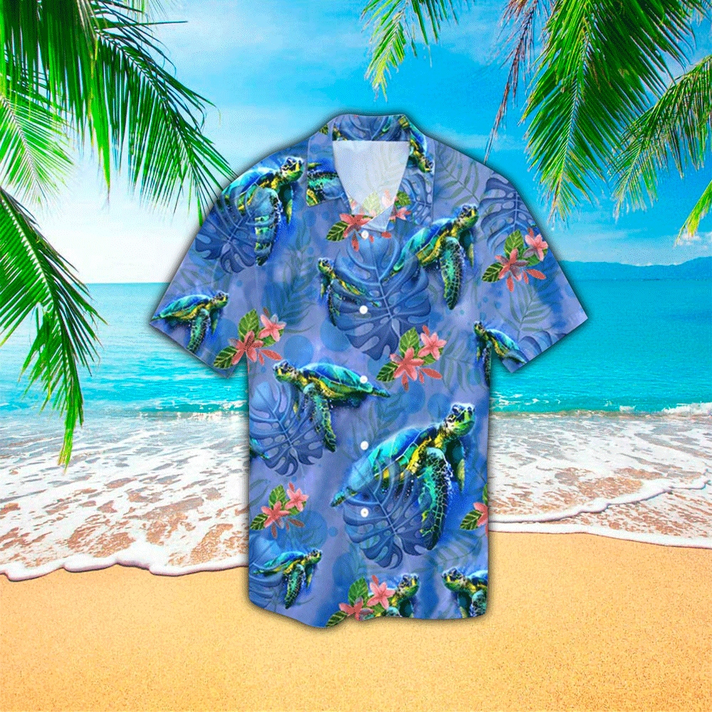 Green Turtle Hawaiian Shirt Summer Aloha Shirt, Short Sleeve Hawaiian Shirt