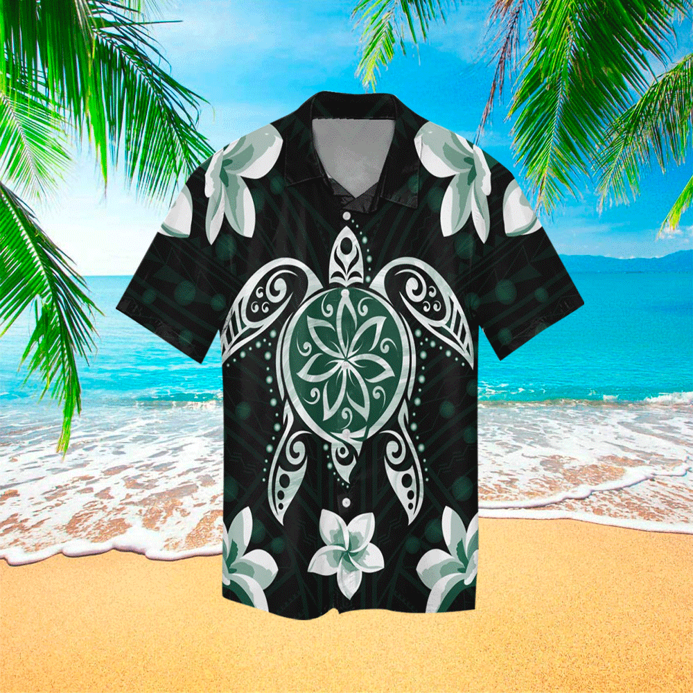 Greenie Turtle Plumeria Hawaiian Shirt for Men and Women