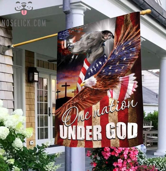 Greyhound One Nation Under God Christian Cross Dog Lover Eagle American Flag Garden Flag House Flag