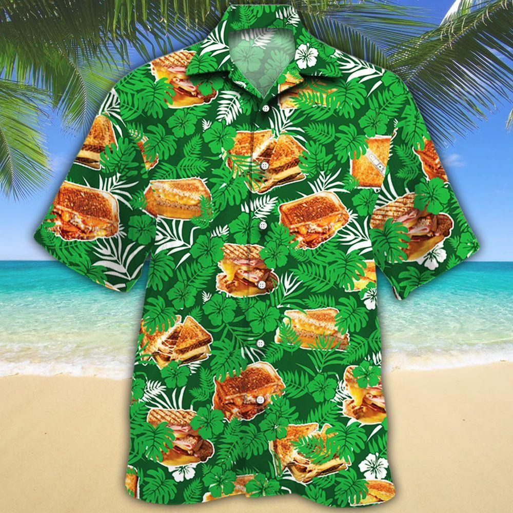 Grilled Cheese Lovers Green Floral Aloha Hawaiian Shirt Colorful Short Sleeve Summer Beach Casual Shirt For Men And Women